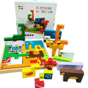 MT07947 ANIMALES EN BLOQUES DE MADERA JUEGO DIDÁCTICO DE ENCASTRE