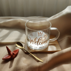 MT09144 SET TAZA VIDRIO CORONA LOVE CON CUCHARA