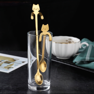 MT09440 CUCHARA DORADA LARGA GATO CON BRAZOS X6