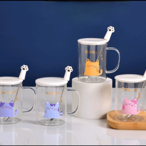 MT09583 TAZA VIDRIO CON GATO DE COLORES