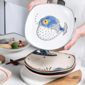 MT09713 PLATO CUADRADO CERAMICA 8/9 PEZ GLOBO"