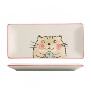 MT09730 PLATO CERAMICA RECTANGULAR GATO Y PEZ