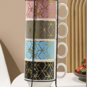 MT09942 TAZA CERAMICA DE TE X 4 APILABLE