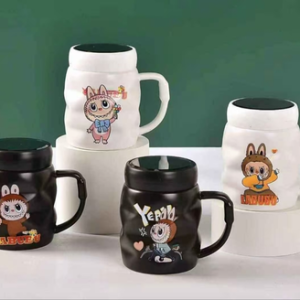 AA0246 TAZA CERAMICA CON TAPA ESPEJO MONSTUO
