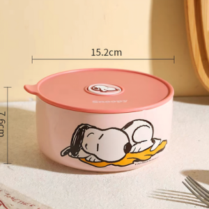 AA0274 BOWL CON TAPA CERAMICA GRANDE PERRO ROSA