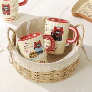 AA0384 TAZA CERAMICA CON SORBETE FELIZ CUMPLE GATO