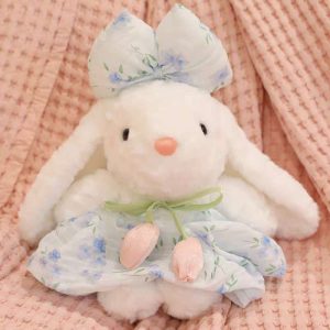 CONEJO CON VESTIDO DE FLORES CELESTE 40CM