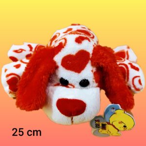 PERRO ACOSTADO CON CORAZONES 25CM