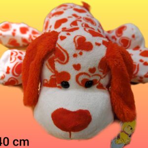 PERRO ACOSTADO CON CORAZONES 25CM