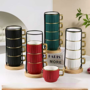 TAZA CERAMICA APILABLE CON PORTA TAZAS 2025080806067