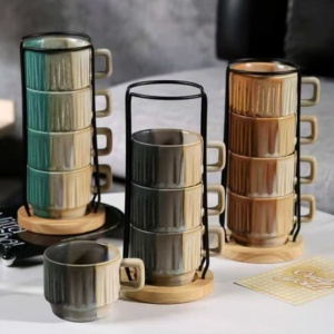 TAZA CERAMICA APILABLE CON PORTA TAZAS 2025080806074