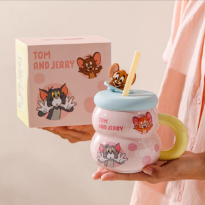 TAZA CERAMICA GATO Y RATON ROSA 2025080806111
