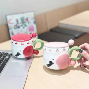 TAZA CERAMICA GATO CON CEREZA