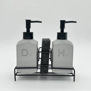 SET DE DISPENSER CERAMICA CON ESPONJA GRIS