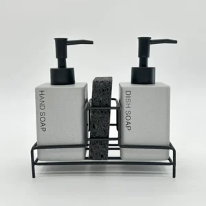 SET DE DISPENSER CERAMICA CON ESPONJA GRIS