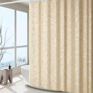CORTINA DE BAÑO TELA TEFLON ANTIHONGO 2025080830277 180CM X 180CM, CON GANCHOS, BEIGE CON PLATA