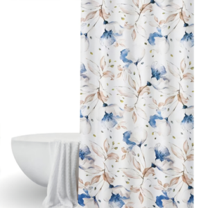CORTINA DE BAÑO TELA TEFLON ANTIHONGO FLORES 180CM X 180CM, CON GANCHOS