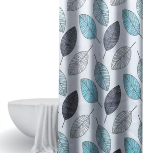 CORTINA DE BAÑO TELA TEFLON ANTIHONGO HOJAS DE COLORES 180CM X 180CM, CON GANCHOS