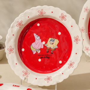 AA0587 PLATO CERAMICA 8" ROJO CON FLOR