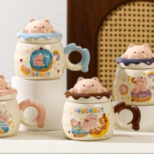 Taza de cerámica con forma de dona de cerdito
 390 ml