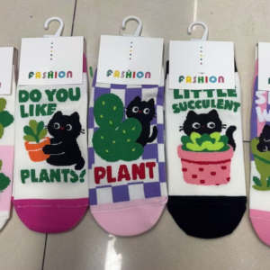 AA0887 MEDIAS SOQUETES DE ALGODON GATO CON PLANTA X 10