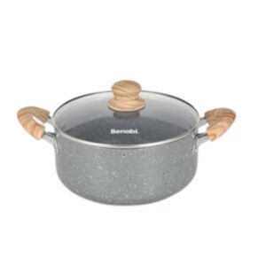 CACEROLA N° 28 GRIS ANTIHADERENTE CON ASA DE MADERA