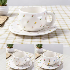 AA1699 TAZA CERAMICA CON PLATO CON MINI FLORES