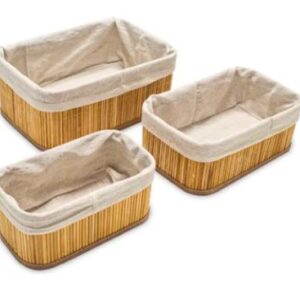 SET X 3 CANASTOS DE MIMBRE CON TELA RECTANGULARES