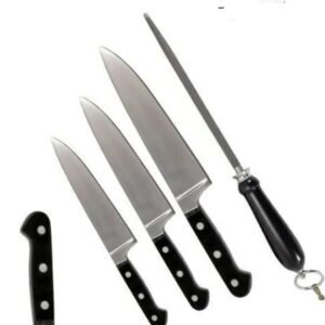 SET CUCHILLOS X 4 + CHAIRA + TABLA MADERA EN BLISTER