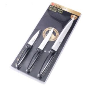 SET CUCHILLAS X 3 MANGO NEGRO FILO LASER ACERO INOXIDABLE