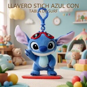 LLAVERO STICH AZUL CON TABLA DE SURF