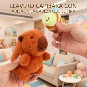 LLAVERO CAPIBARA CON ABEJA EN LA CABEZA QUE SE TIRA