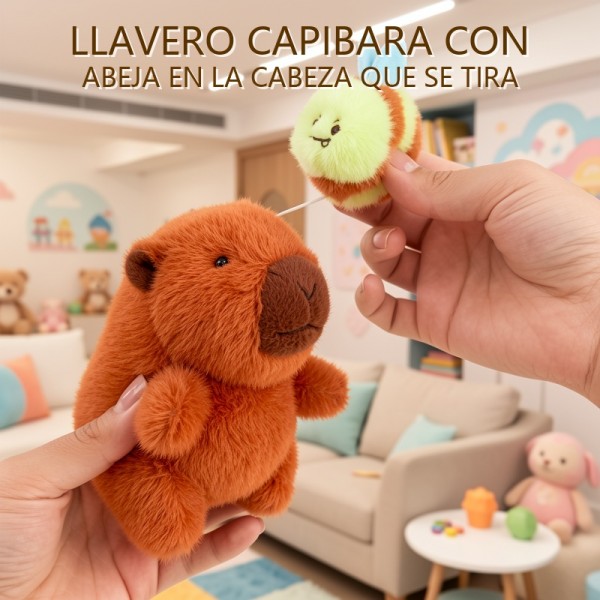 LLAVERO CAPIBARA CON ABEJA EN LA CABEZA QUE SE TIRA