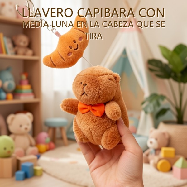LLAVERO CAPIBARA CON MEDIA LUNA EN LA CABEZA QUE SE TIRA
