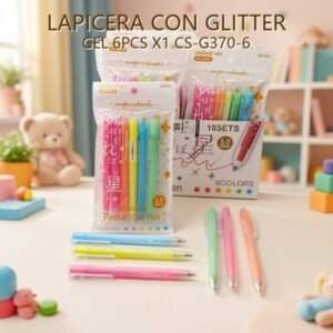LAPICERA CON GLITTER GEL 6PCS X1 CS-G370-6
