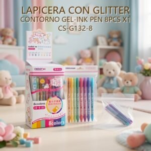 LAPICERA CON GLITTER CONTORNO GEL-INK PEN 8PCS X1 CS-G132-8