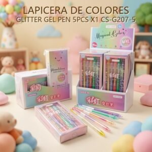 LAPICERA DE COLORES GLITTER GEL PEN 5PCS X1 CS-G207-5