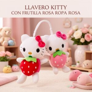 LLAVERO KITTY CON FRUTILLA ROSA ROPA ROSA