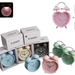 RELOJ DESPERTADOR ANALOGICO C/ALARMA CAMPANA CORAZON A PILA