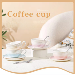 SET DE TAZA Y PLATO CERAMICA CON BRILLO