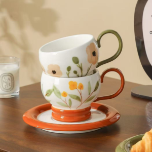 TAZA CERAMICA CON PLATO CON FLOR