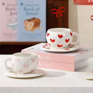 TAZA CERAMICA CON PLATO CORAZONES