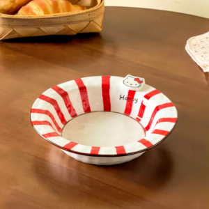 PLATO HONDO CERAMICA GATO CON RAYAS ROJA 2025080820322
