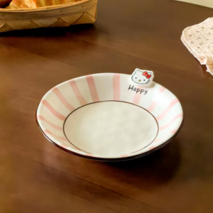PLATO CERAMICA 8" GATO CON RAYAS ROSA