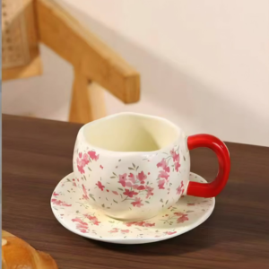 TAZA CERAMICA CON PLATO FLORCITAS ROSAS 2025080821893