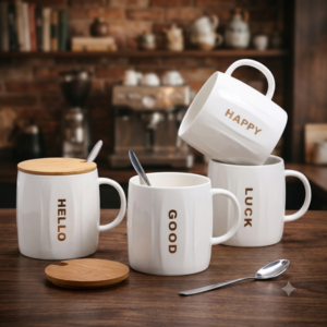 TAZA DE CERáMICA + TAPA + CUCHARA