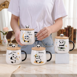 TAZA DE CERáMICA + TAPA DE BAMBú/MADERA + CUCHAR