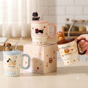 TAZA CON DISEÑO Y SORBETE