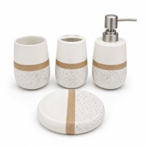 Set: jabonera, vaso, dispenser jabon liquido, port