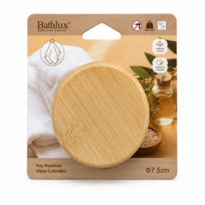 GANCHO ADHESIVO REDONDO BASE BAMBU 7.5 CM